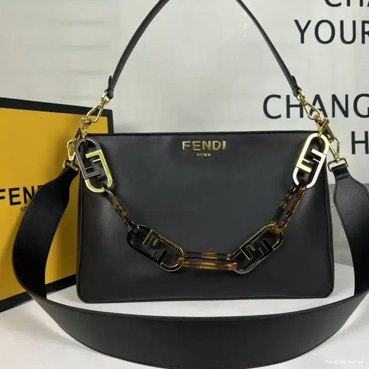 Affordable HOT Leather Shoulder Calf Zip Bag In O'Lock Fendi Black 0626